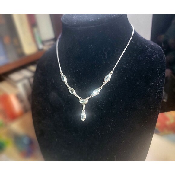 Sterling Silver & 6 Natural Sky Blue Topaz gemstones Y-Drop Collar Necklace *NEW - Picture 15 of 16